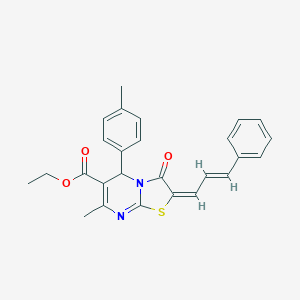 molecular formula C26H24N2O3S B405422 ethyl 7-methyl-5-(4-methylphenyl)-3-oxo-2-(3-phenyl-2-propenylidene)-2,3-dihydro-5H-[1,3]thiazolo[3,2-a]pyrimidine-6-carboxylate 