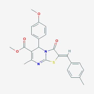 molecular formula C24H22N2O4S B405425 7-Methyl-2-(4-methylbenzylidene)-3-oxo-5-(4-methoxyphenyl)-2,3-dihydro-5H-thiazolo[3,2-a]pyrimidine-6-carboxylic acid methyl ester 
