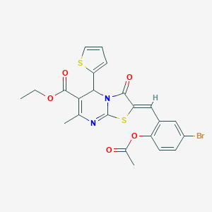 molecular formula C23H19BrN2O5S2 B405426 ethyl 2-[2-(acetyloxy)-5-bromobenzylidene]-7-methyl-3-oxo-5-(2-thienyl)-2,3-dihydro-5H-[1,3]thiazolo[3,2-a]pyrimidine-6-carboxylate 