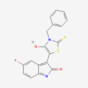 (5Z)-3-benzyl-5-(5-fluoro-2-hydroxy-3H-indol-3-ylidene)-2-thioxo-1,3-thiazolidin-4-one