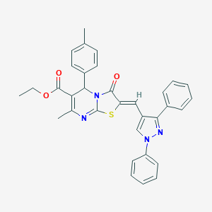 molecular formula C33H28N4O3S B405427 ethyl (2Z)-2-[(1,3-diphenyl-1H-pyrazol-4-yl)methylidene]-7-methyl-5-(4-methylphenyl)-3-oxo-2,3-dihydro-5H-[1,3]thiazolo[3,2-a]pyrimidine-6-carboxylate 