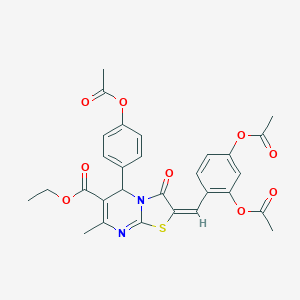 molecular formula C29H26N2O9S B405428 ethyl 5-[4-(acetyloxy)phenyl]-2-[2,4-bis(acetyloxy)benzylidene]-7-methyl-3-oxo-2,3-dihydro-5H-[1,3]thiazolo[3,2-a]pyrimidine-6-carboxylate 