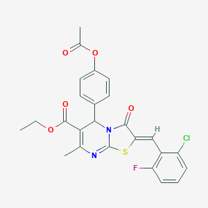 molecular formula C25H20ClFN2O5S B405429 ethyl 5-[4-(acetyloxy)phenyl]-2-(2-chloro-6-fluorobenzylidene)-7-methyl-3-oxo-2,3-dihydro-5H-[1,3]thiazolo[3,2-a]pyrimidine-6-carboxylate 