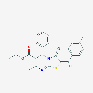 molecular formula C25H24N2O3S B405430 Ethyl (2E)-7-methyl-2-(4-methylbenzylidene)-5-(4-methylphenyl)-3-oxo-2,3-dihydro-5H-[1,3]thiazolo[3,2-A]pyrimidine-6-carboxylate 