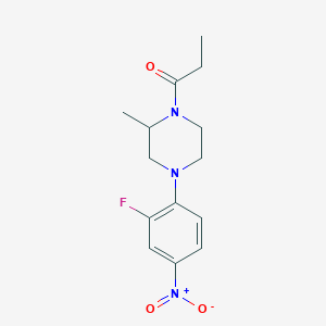 molecular formula C14H18FN3O3 B4054300 1-[4-(2-Fluoro-4-nitrophenyl)-2-methylpiperazin-1-yl]propan-1-one 