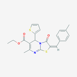 molecular formula C22H20N2O3S2 B405432 ethyl (2E)-7-methyl-2-[(4-methylphenyl)methylidene]-3-oxo-5-thiophen-2-yl-5H-[1,3]thiazolo[3,2-a]pyrimidine-6-carboxylate CAS No. 5826-89-1