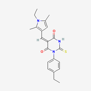 molecular formula C21H23N3O2S B4054326 (5E)-5-[(1-ethyl-2,5-dimethyl-1H-pyrrol-3-yl)methylidene]-1-(4-ethylphenyl)-2-thioxodihydropyrimidine-4,6(1H,5H)-dione 