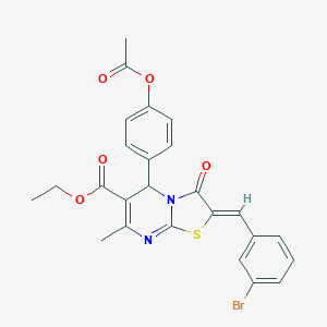molecular formula C25H21BrN2O5S B405434 ethyl 5-[4-(acetyloxy)phenyl]-2-(3-bromobenzylidene)-7-methyl-3-oxo-2,3-dihydro-5H-[1,3]thiazolo[3,2-a]pyrimidine-6-carboxylate 