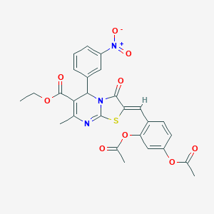 molecular formula C27H23N3O9S B405435 ethyl 2-[2,4-bis(acetyloxy)benzylidene]-5-{3-nitrophenyl}-7-methyl-3-oxo-2,3-dihydro-5H-[1,3]thiazolo[3,2-a]pyrimidine-6-carboxylate 