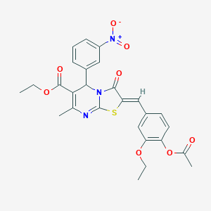 molecular formula C27H25N3O8S B405436 ethyl 2-[4-(acetyloxy)-3-ethoxybenzylidene]-5-{3-nitrophenyl}-7-methyl-3-oxo-2,3-dihydro-5H-[1,3]thiazolo[3,2-a]pyrimidine-6-carboxylate 