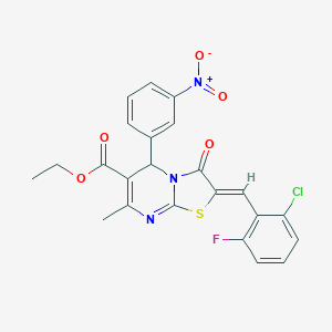 molecular formula C23H17ClFN3O5S B405438 ethyl (2Z)-2-[(2-chloro-6-fluorophenyl)methylidene]-7-methyl-5-(3-nitrophenyl)-3-oxo-5H-[1,3]thiazolo[3,2-a]pyrimidine-6-carboxylate CAS No. 324073-97-4