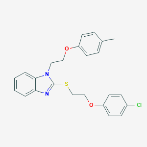 molecular formula C24H23ClN2O2S B405439 2-[2-(4-Chloro-phenoxy)-ethylsulfanyl]-1-(2-p-tolyloxy-ethyl)-1H-benzoimidazole 