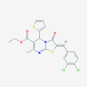 molecular formula C21H16Cl2N2O3S2 B405455 ethyl 2-(3,4-dichlorobenzylidene)-7-methyl-3-oxo-5-(2-thienyl)-2,3-dihydro-5H-[1,3]thiazolo[3,2-a]pyrimidine-6-carboxylate 