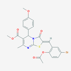 molecular formula C25H21BrN2O6S B405456 methyl 2-[2-(acetyloxy)-5-bromobenzylidene]-5-(4-methoxyphenyl)-7-methyl-3-oxo-2,3-dihydro-5H-[1,3]thiazolo[3,2-a]pyrimidine-6-carboxylate 