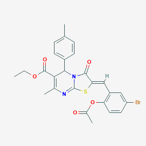molecular formula C26H23BrN2O5S B405463 ethyl 2-[2-(acetyloxy)-5-bromobenzylidene]-7-methyl-5-(4-methylphenyl)-3-oxo-2,3-dihydro-5H-[1,3]thiazolo[3,2-a]pyrimidine-6-carboxylate 