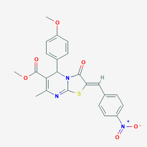 molecular formula C23H19N3O6S B405465 methyl 2-{4-nitrobenzylidene}-5-(4-methoxyphenyl)-7-methyl-3-oxo-2,3-dihydro-5H-[1,3]thiazolo[3,2-a]pyrimidine-6-carboxylate 