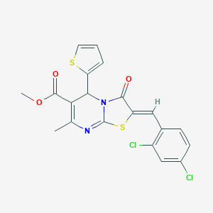 molecular formula C20H14Cl2N2O3S2 B405466 methyl (2Z)-2-(2,4-dichlorobenzylidene)-7-methyl-3-oxo-5-(thiophen-2-yl)-2,3-dihydro-5H-[1,3]thiazolo[3,2-a]pyrimidine-6-carboxylate 