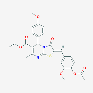 molecular formula C27H26N2O7S B405467 ethyl 2-[4-(acetyloxy)-3-methoxybenzylidene]-5-(4-methoxyphenyl)-7-methyl-3-oxo-2,3-dihydro-5H-[1,3]thiazolo[3,2-a]pyrimidine-6-carboxylate 