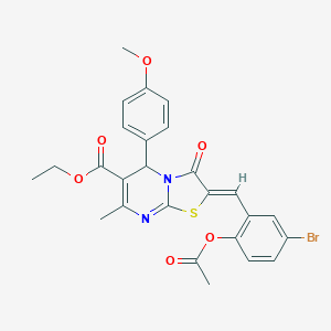 molecular formula C26H23BrN2O6S B405468 ethyl 2-[2-(acetyloxy)-5-bromobenzylidene]-5-(4-methoxyphenyl)-7-methyl-3-oxo-2,3-dihydro-5H-[1,3]thiazolo[3,2-a]pyrimidine-6-carboxylate 