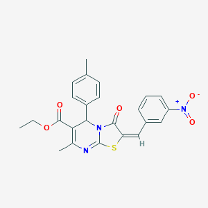 molecular formula C24H21N3O5S B405471 ethyl 2-{3-nitrobenzylidene}-7-methyl-5-(4-methylphenyl)-3-oxo-2,3-dihydro-5H-[1,3]thiazolo[3,2-a]pyrimidine-6-carboxylate 