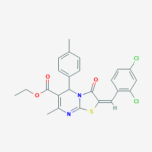 molecular formula C24H20Cl2N2O3S B405473 Ethyl (2E)-2-(2,4-dichlorobenzylidene)-7-methyl-5-(4-methylphenyl)-3-oxo-2,3-dihydro-5H-[1,3]thiazolo[3,2-A]pyrimidine-6-carboxylate 