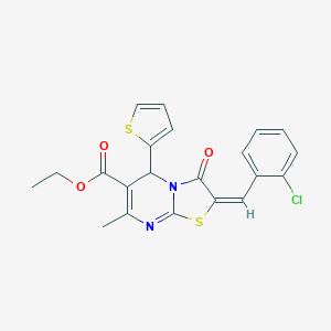 molecular formula C21H17ClN2O3S2 B405478 ethyl (2E)-2-[(2-chlorophenyl)methylidene]-7-methyl-3-oxo-5-thiophen-2-yl-5H-[1,3]thiazolo[3,2-a]pyrimidine-6-carboxylate CAS No. 324072-20-0