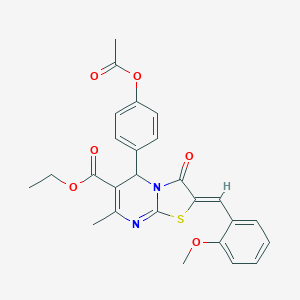 molecular formula C26H24N2O6S B405479 ethyl 5-[4-(acetyloxy)phenyl]-2-(2-methoxybenzylidene)-7-methyl-3-oxo-2,3-dihydro-5H-[1,3]thiazolo[3,2-a]pyrimidine-6-carboxylate 