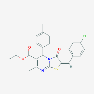 molecular formula C24H21ClN2O3S B405481 ethyl 2-(4-chlorobenzylidene)-7-methyl-5-(4-methylphenyl)-3-oxo-2,3-dihydro-5H-[1,3]thiazolo[3,2-a]pyrimidine-6-carboxylate 