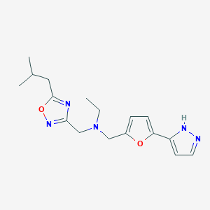 molecular formula C17H23N5O2 B4054816 N-[(5-isobutyl-1,2,4-oxadiazol-3-yl)methyl]-N-{[5-(1H-pyrazol-5-yl)-2-furyl]methyl}ethanamine 