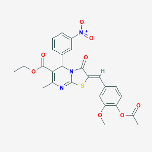 molecular formula C26H23N3O8S B405487 ethyl 2-[4-(acetyloxy)-3-methoxybenzylidene]-5-{3-nitrophenyl}-7-methyl-3-oxo-2,3-dihydro-5H-[1,3]thiazolo[3,2-a]pyrimidine-6-carboxylate 