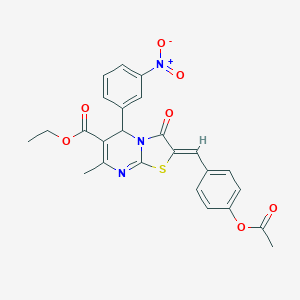 molecular formula C25H21N3O7S B405491 ethyl 2-[4-(acetyloxy)benzylidene]-5-{3-nitrophenyl}-7-methyl-3-oxo-2,3-dihydro-5H-[1,3]thiazolo[3,2-a]pyrimidine-6-carboxylate 