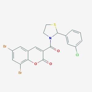 molecular formula C19H12Br2ClNO3S B405500 6,8-Dibromo-3-[2-(3-chloro-phenyl)-thiazolidine-3-carbonyl]-chromen-2-one 