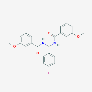 molecular formula C23H21FN2O4 B405502 N-((4-Fluorophenyl)((3-methoxybenzoyl)amino)methyl)-3-methoxybenzamide 