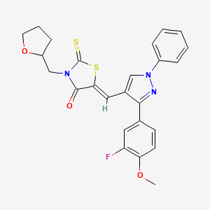 (5Z)-5-{[3-(3-fluoro-4-methoxyphenyl)-1-phenyl-1H-pyrazol-4-yl]methylene}-3-(tetrahydro-2-furanylmethyl)-2-thioxo-1,3-thiazolidin-4-one