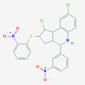 molecular formula C24H19Cl2N3O4S B405528 1,8-dichloro-4-{3-nitrophenyl}-2-({2-nitrophenyl}sulfanyl)-2,3,3a,4,5,9b-hexahydro-1H-cyclopenta[c]quinoline 