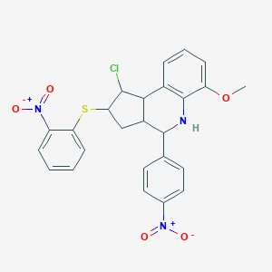 molecular formula C25H22ClN3O5S B405529 1-chloro-4-{4-nitrophenyl}-2-({2-nitrophenyl}sulfanyl)-6-methoxy-2,3,3a,4,5,9b-hexahydro-1H-cyclopenta[c]quinoline 