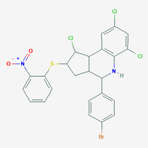 molecular formula C24H18BrCl3N2O2S B405533 4-(4-bromophenyl)-1,6,8-trichloro-2-({2-nitrophenyl}sulfanyl)-2,3,3a,4,5,9b-hexahydro-1H-cyclopenta[c]quinoline 