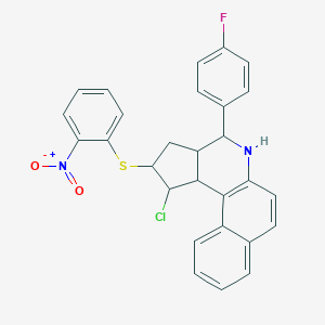 molecular formula C28H22ClFN2O2S B405534 1-chloro-4-(4-fluorophenyl)-2-({2-nitrophenyl}sulfanyl)-2,3,3a,4,5,11c-hexahydro-1H-benzo[f]cyclopenta[c]quinoline 