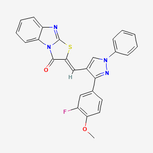 (2Z)-2-{[3-(3-fluoro-4-methoxyphenyl)-1-phenyl-1H-pyrazol-4-yl]methylene}[1,3]thiazolo[3,2-a]benzimidazol-3(2H)-one