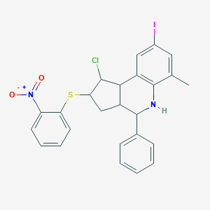 molecular formula C25H22ClIN2O2S B405556 1-chloro-2-({2-nitrophenyl}sulfanyl)-8-iodo-6-methyl-4-phenyl-2,3,3a,4,5,9b-hexahydro-1H-cyclopenta[c]quinoline 