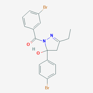 molecular formula C18H16Br2N2O2 B405558 (3-bromophenyl)-[5-(4-bromophenyl)-3-ethyl-5-hydroxy-4H-pyrazol-1-yl]methanone 