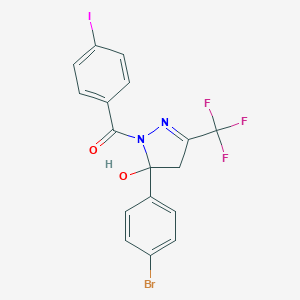molecular formula C17H11BrF3IN2O2 B405562 5-(4-bromophenyl)-1-[(4-iodophenyl)carbonyl]-3-(trifluoromethyl)-4,5-dihydro-1H-pyrazol-5-ol 