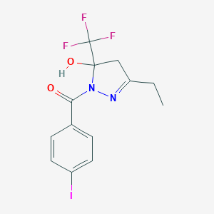 molecular formula C13H12F3IN2O2 B405563 3-Ethyl-1-(4-iodobenzoyl)-5-(trifluoromethyl)-4,5-dihydro-1H-pyrazol-5-ol 