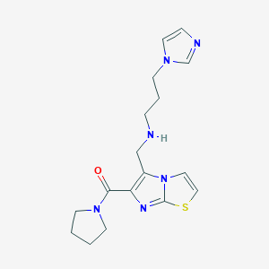 molecular formula C17H22N6OS B4055777 3-(1H-咪唑-1-基)-N-{[6-(1-吡咯烷基羰基)咪唑并[2,1-b][1,3]噻唑-5-基]甲基}-1-丙胺 