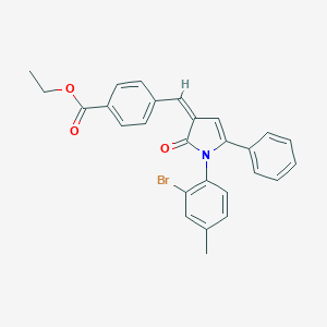 molecular formula C27H22BrNO3 B405581 ethyl 4-{[1-(2-bromo-4-methylphenyl)-2-oxo-5-phenyl-1,2-dihydro-3H-pyrrol-3-ylidene]methyl}benzoate 