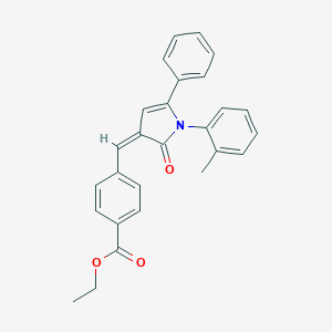 molecular formula C27H23NO3 B405584 ethyl 4-{[1-(2-methylphenyl)-2-oxo-5-phenyl-1,2-dihydro-3H-pyrrol-3-ylidene]methyl}benzoate 