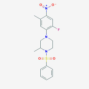 molecular formula C18H20FN3O4S B4055890 4-(2-fluoro-5-methyl-4-nitrophenyl)-2-methyl-1-(phenylsulfonyl)piperazine 