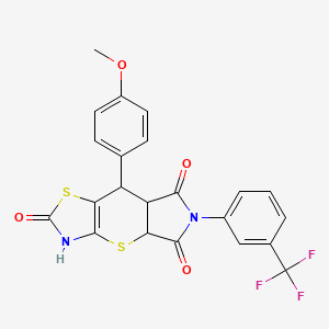 molecular formula C22H15F3N2O4S2 B4055958 8-(4-methoxyphenyl)-6-[3-(trifluoromethyl)phenyl]-3,4a,7a,8-tetrahydropyrrolo[3',4':5,6]thiopyrano[2,3-d][1,3]thiazole-2,5,7(6H)-trione 