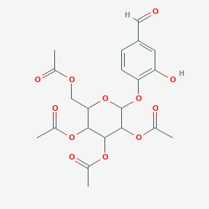 molecular formula C21H24O12 B405601 3,5-bis(acetyloxy)-2-[(acetyloxy)methyl]-6-(4-formyl-2-hydroxyphenoxy)tetrahydro-2H-pyran-4-yl acetate 