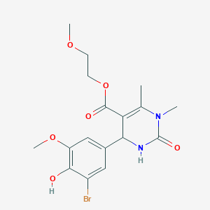 molecular formula C17H21BrN2O6 B405606 2-Methoxyethyl 4-(3-bromo-4-hydroxy-5-methoxyphenyl)-1,6-dimethyl-2-oxo-1,2,3,4-tetrahydropyrimidine-5-carboxylate 